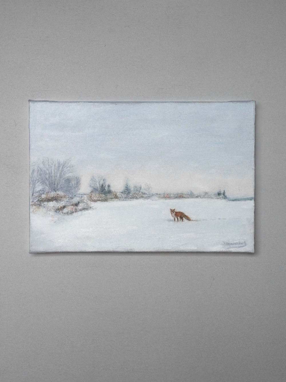 landscape  oil painting , 12"x 18" , oil on canvas, "Community garden in winter"